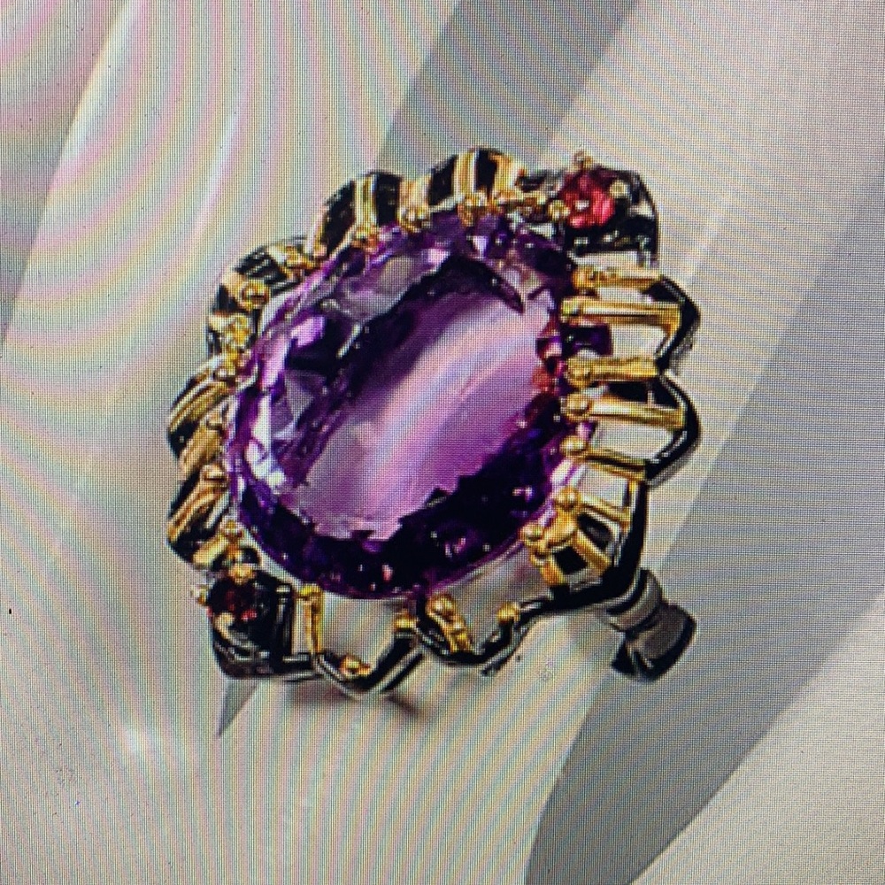 New Gorg Unique African Amethyst Rhodolite Ring - Picture 8 of 16
